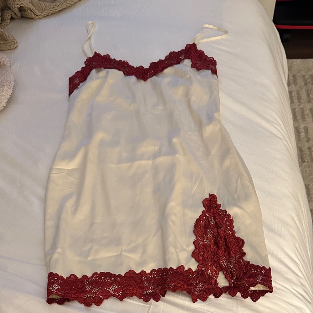White Fox Boutique Cream and Red Lace Mini Dress
